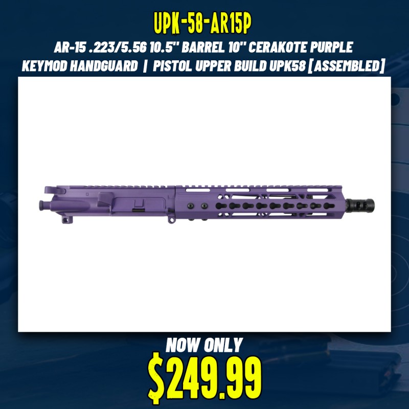 AR-15 .223/5.56 10.5" Barrel 10" Cerakote Purple Keymod Handguard | Pistol Upper Build UPK58 [ASSEMBLED]