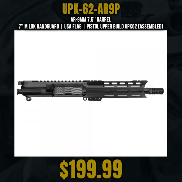 AR-9mm 7.5'' Barrel 7'' M Lok Handguard | USA Flag | Pistol Upper Build UPK62 [ASSEMBLED]