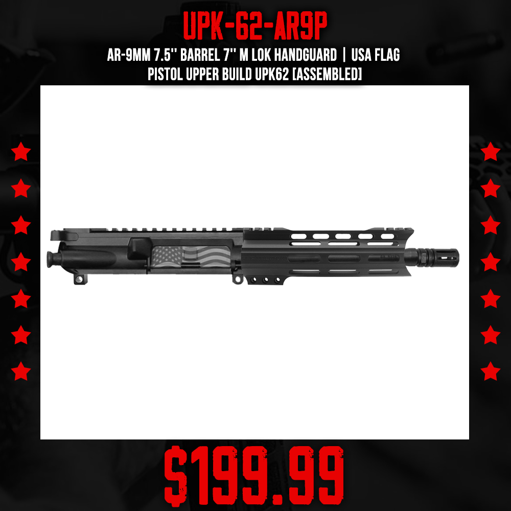 AR-9mm 7.5'' Barrel 7'' M Lok Handguard | USA Flag | Pistol Upper Build UPK62 [ASSEMBLED]