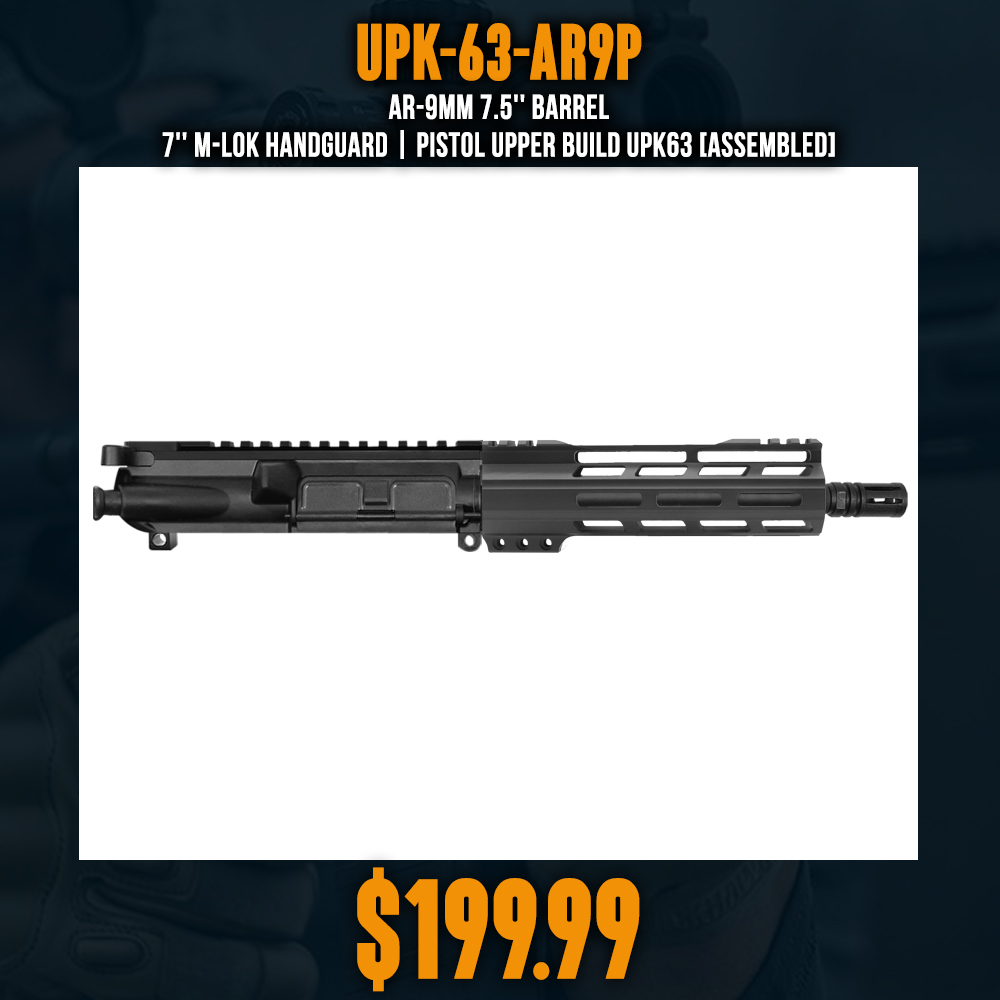 AR-9mm 7.5'' BARREL 7'' M-LOK HANDGUARD | PISTOL UPPER BUILD UPK63 [ASSEMBLED]