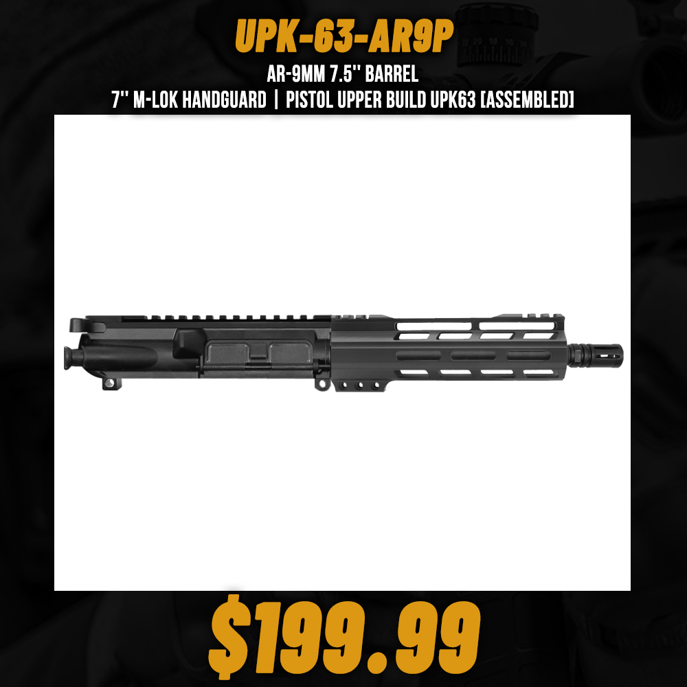 AR-9mm 7.5'' BARREL 7'' M-LOK HANDGUARD | PISTOL UPPER BUILD UPK63 [ASSEMBLED]
