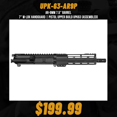 AR-9mm 7.5'' BARREL 7'' M-LOK HANDGUARD | PISTOL UPPER BUILD UPK63 [ASSEMBLED]
