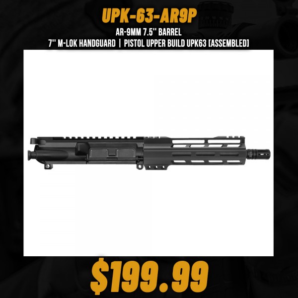 AR-9mm 7.5'' BARREL 7'' M-LOK HANDGUARD | PISTOL UPPER BUILD UPK63 [ASSEMBLED]