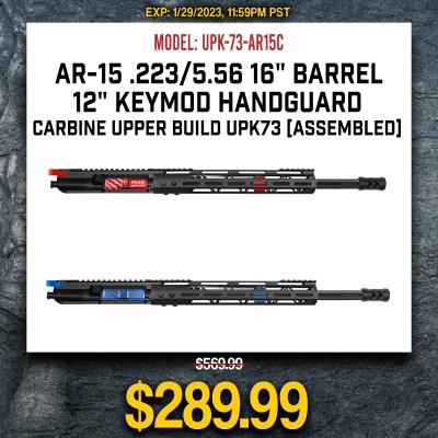 AR-15 .223/5.56 16" Barrel 12" Keymod Handguard | Carbine Upper Build UPK73 [ASSEMBLED]