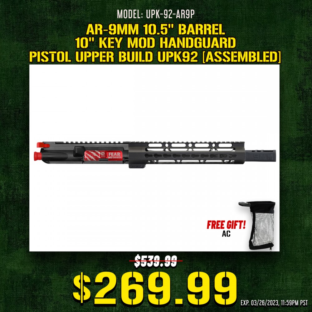 AR-9mm 10.5'' BARREL 10'' KEY MOD HANDGUARD | PISTOL UPPER BUILD UPK92 [ASSEMBLED]