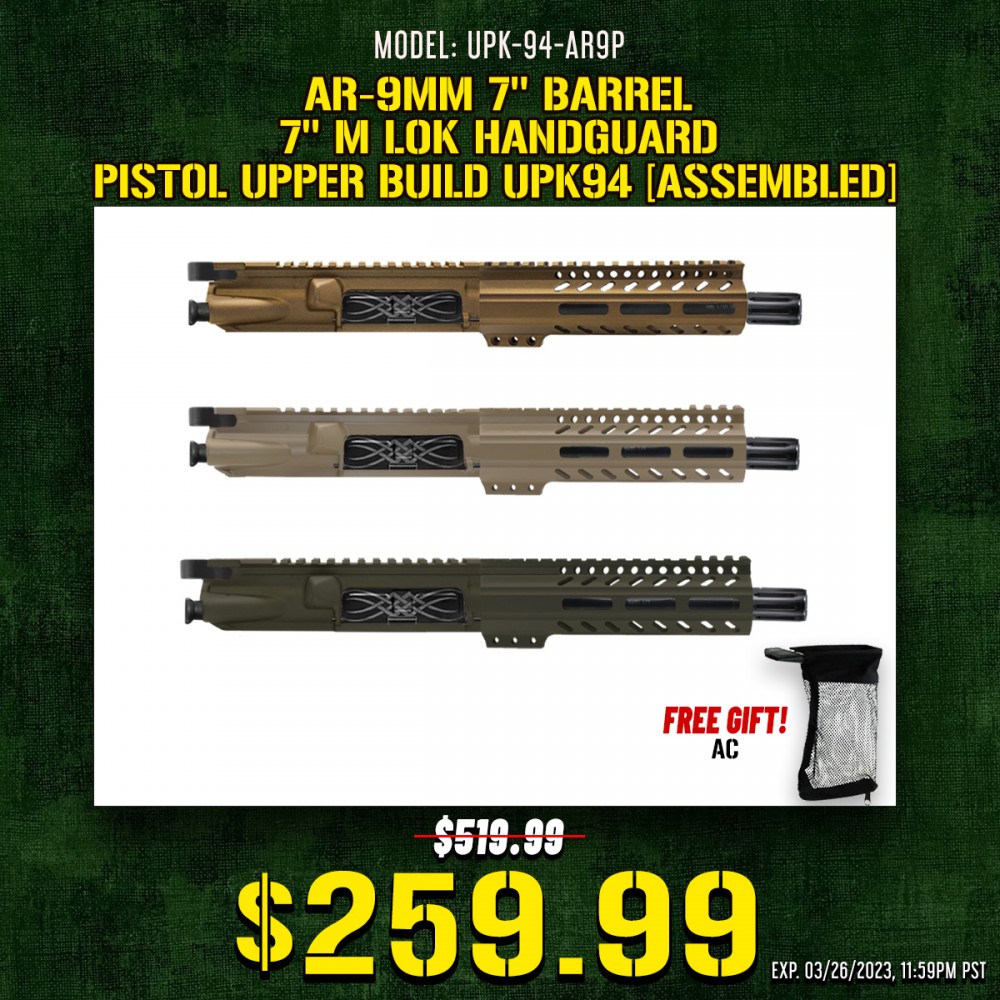 AR-9mm 7'' BARREL 7'' M LOK HANDGUARD| Pistol UPPER BUILD UPK94 [ASSEMBLED]